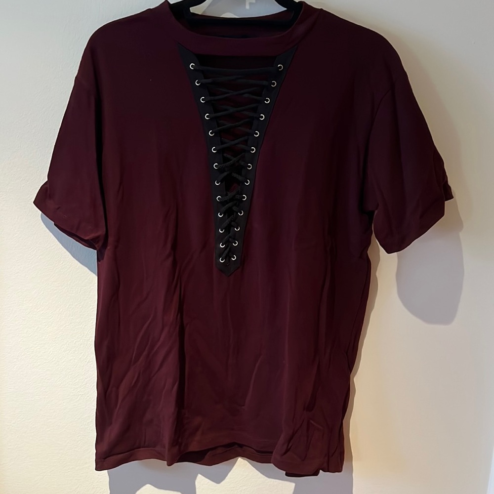 Forever 21 lace up deep V t-shirt